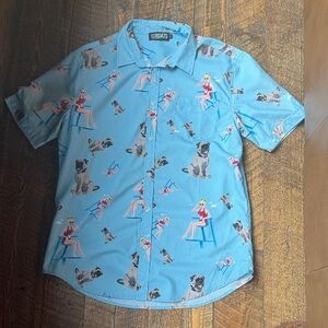RSVLTS Sky Blue Short Sleeve Button-Down with Novelty Print